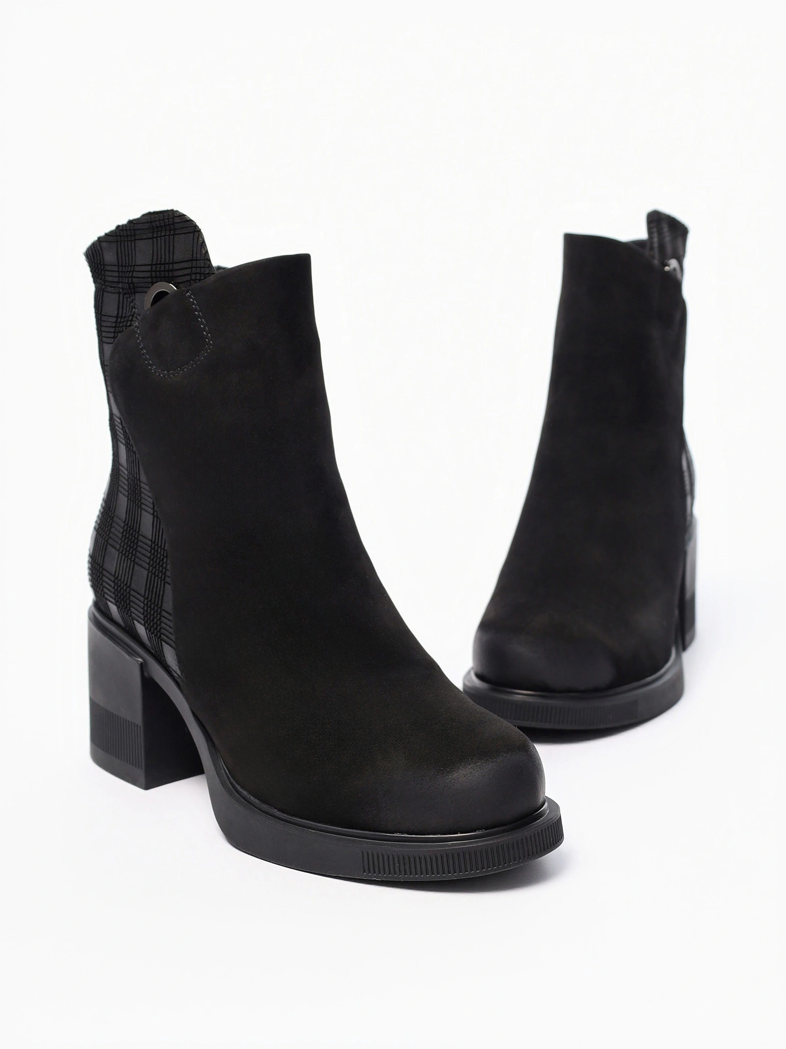 Ботильоны комбинированные черного цвета на высоком каблуке